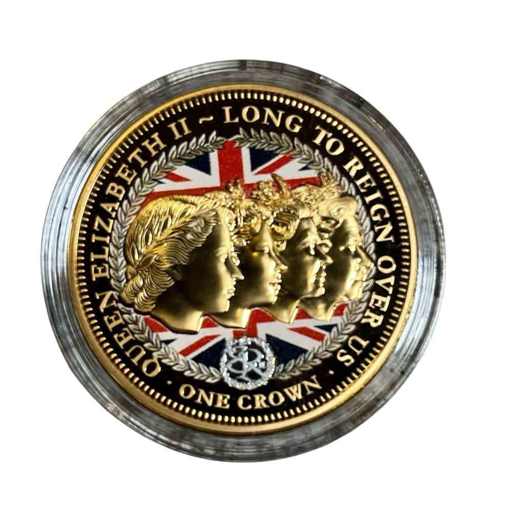 Gold and Multicolor Commemorative One Crown Coin - Decorative Collector Piece